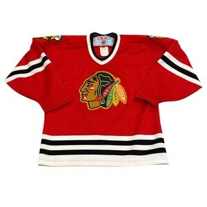 Vintage Chicago Blackhawks Red Stitched CCM Hockey Jersey Size Youth XL